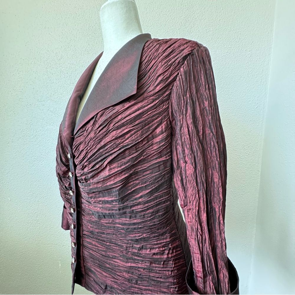 Jackie Jon New York Jacket Crinkle Crushed Burgundy Dressy Y2K SZ 10 - Picture 10 of 12
